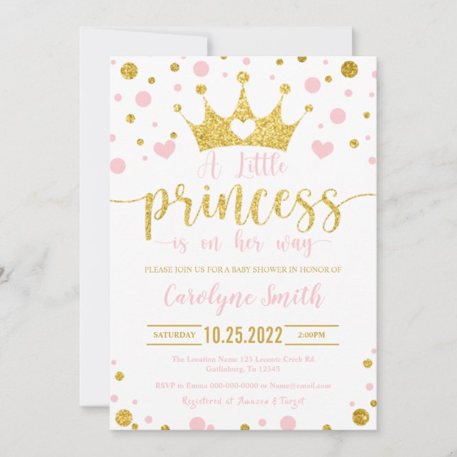 Rosa und Gold kleine Prinzessin Einladung (Vorderseite)