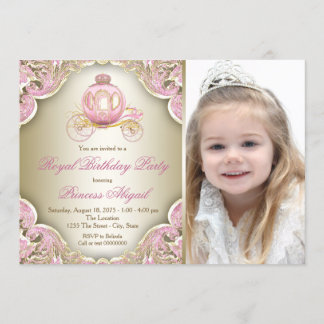 Rosa und Gold Königliche Prinzessin Foto Geburtsta Einladung