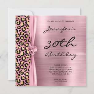 Rosa und Gold Leopard Folie Gem Herz 30. Geburtsta Einladung