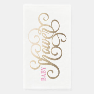 Rosa und Gold Mädchen Moderne Beschriftung Baby Sh Serviette