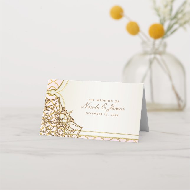 Rosa und Gold marokkanische Tischnummer Arabian Platzkarte (Vorderseite)