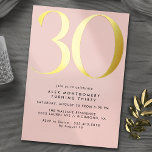 Rosa und Gold | Modern Girly 30. Geburtstag Folieneinladung<br><div class="desc">30. Geburtstagseinladungen im modernen Stil mit einer großen Überschrift "30" in echter metallischer Folie. Ihre Veranstaltungsdetails werden unten in matt schwarzem Schriftart gedruckt. Gold betont auf einem rot-rosa Hintergrund. (Hintergrundfarben können mit dem Design-Tool geändert werden. Sie können auch die Art der metallischen Folie ändern.)</div>