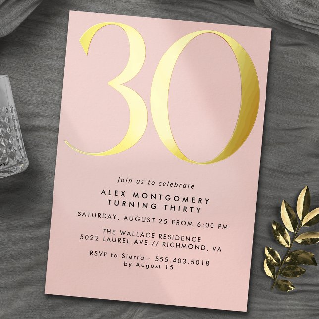 Rosa und Gold | Modern Girly 30. Geburtstag Folieneinladung (Von Creator hochgeladen)
