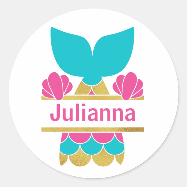 Rosa und Gold Monogramm oder Name Mermaid Runder Aufkleber (Vorderseite)