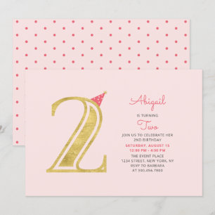 Rosa und Gold   Niedlich Modernes Mädchen 2. Gebur Einladung
