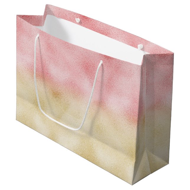 Rosa und Gold Ombre Foil Große Geschenktüte (Vorderseite Schrägansicht)