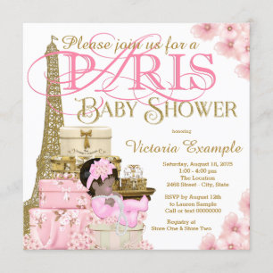 Rosa und Gold Paris Ethnisches Mädchen Baby Shower Einladung
