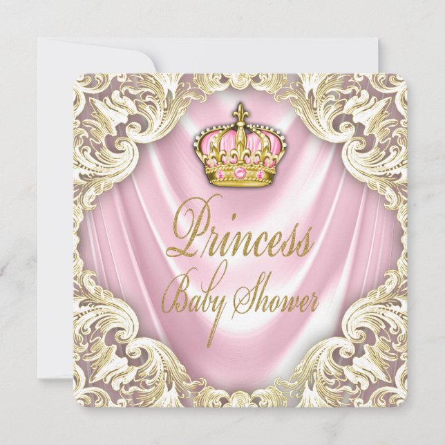 Rosa und Gold Princess Baby Dusche Einladung (Vorderseite)