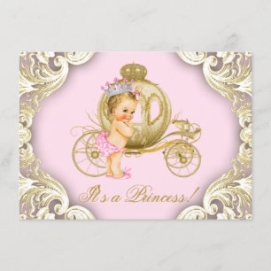 Rosa und Gold Prinzessin Kutsche Baby Shower Einladung