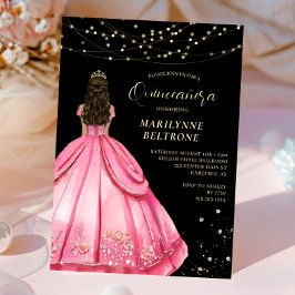 Rosa und Gold Prinzessin Quinceñera Einladung