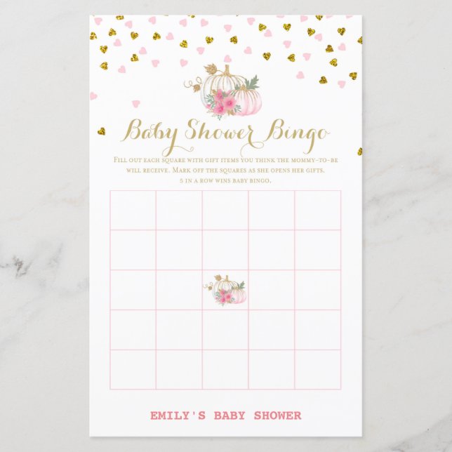 Rosa und Gold Pumpkin Baby Duschgame (Vorderseite)