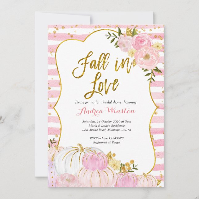 Rosa und Gold Pumpkin Bridal Dusche Einladung (Vorderseite)