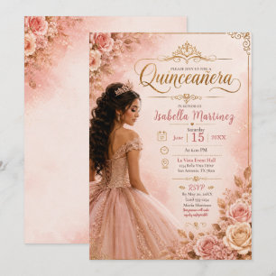 Rosa und Gold Quinceañera Einladung