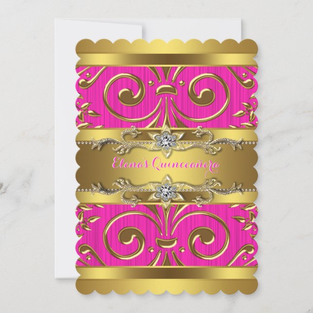 Rosa und Gold Quinceanera Einladung (Vorderseite)