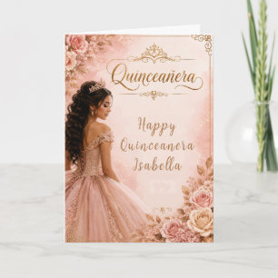 Rosa und Gold Quinceañera Karte