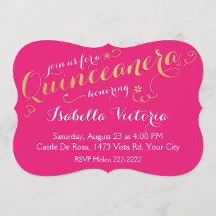Rosa und Gold-Script-Quinceanera Einladung