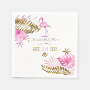 Rosa und Gold tropische Flamingo Girl Babydusche Serviette