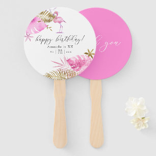 Rosa und Gold tropischer Flamingo Geburtstag für j Fächer
