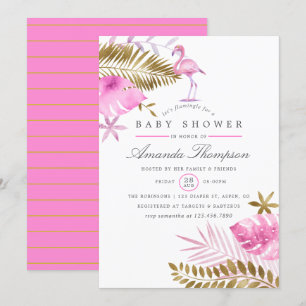 Rosa und Gold tropischer Flamingo Mädchen Baby Sho Einladung