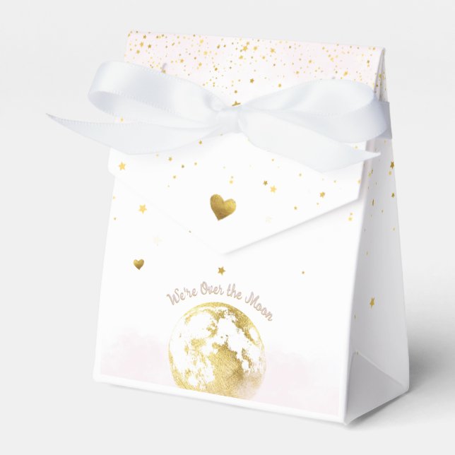 Rosa und Gold über der Mond Babydusche Geschenkschachtel (Vorderseite)