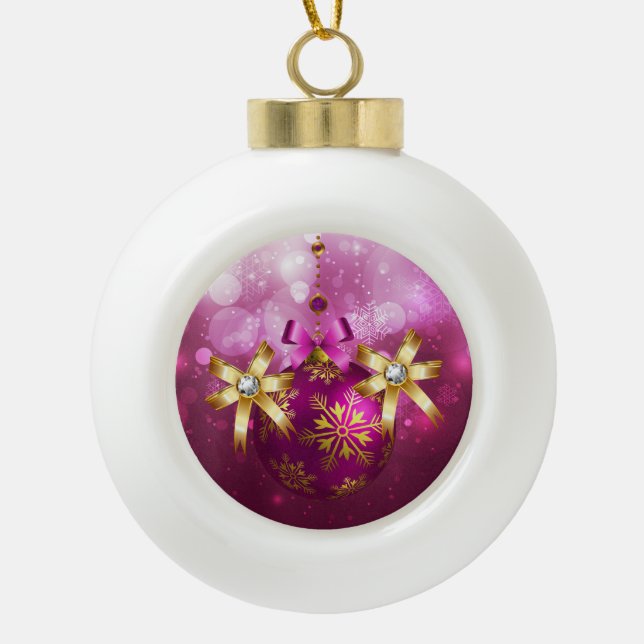 Rosa und Gold Weihnachten Keramik Kugel-Ornament (Vorderseite)