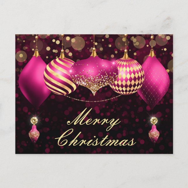Rosa und Gold Weihnachtsbaumschmuck Feiertagspostkarte (Vorderseite)