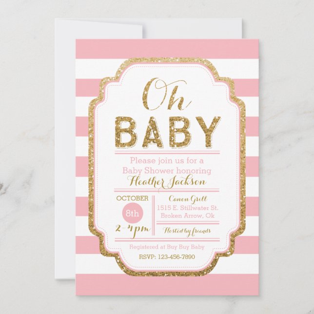 Rosa und GoldBabyparty-Einladung, Baby Einladung (Vorderseite)