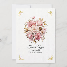 Rosa- und Goldblumenhochzeit Dankeskarte