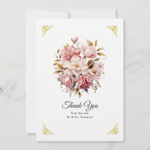 Rosa- und Goldblumenhochzeit Dankeskarte