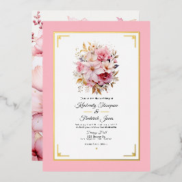 Rosa- und Goldblumenhochzeit Folieneinladung