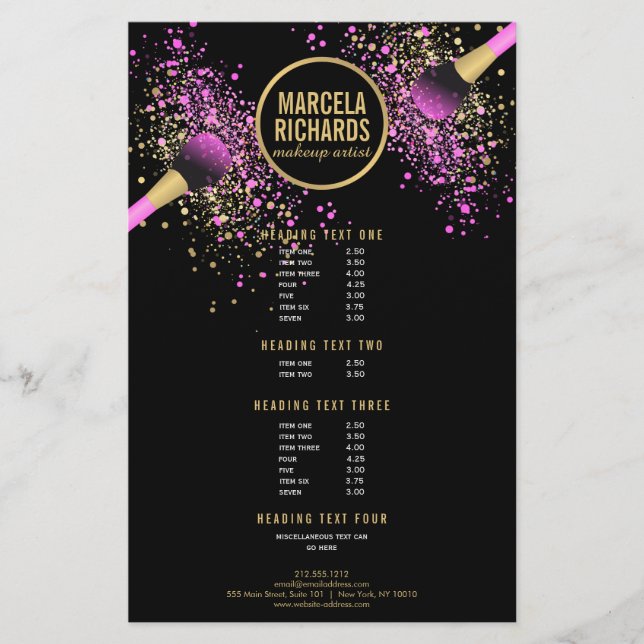 Rosa und goldblütige Confetti Makeup Artist Flyer (Vorne)