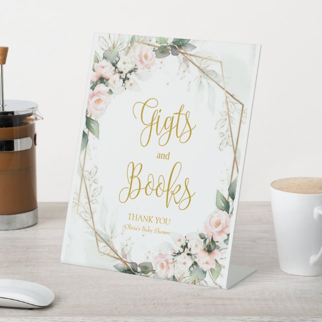 Rosa und goldblütige Geschenke und Bücher Sockelschild (In SItu)