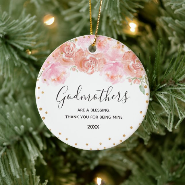 Rosa und goldblütige Godmothers Gold Keramik Ornament (Baum)