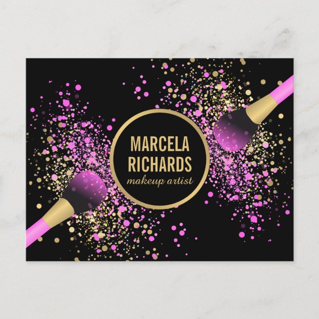 Rosa und goldblütige Konfetti Makeup Artist Postkarte (Vorderseite)