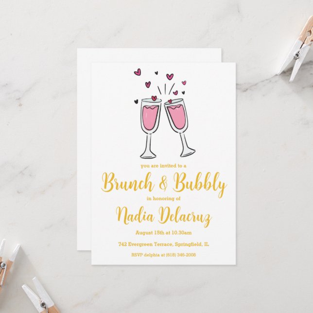 Rosa- und Goldbrunch und Brautparty Einladung (Vorderseite/Rückseite Beispiel)