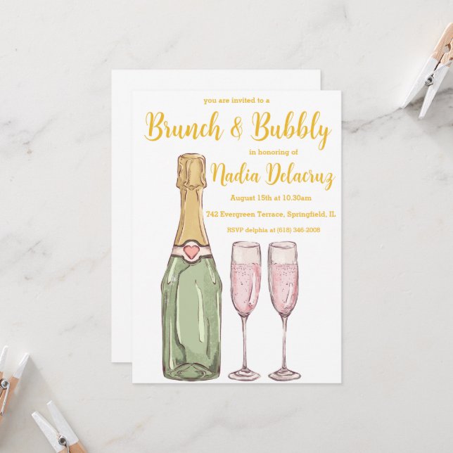Rosa- und Goldbrunch und Brautparty Einladung (Vorderseite/Rückseite Beispiel)