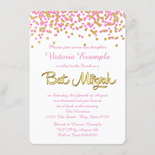 Rosa und Goldconfetti-Schläger Mitzvah Einladung