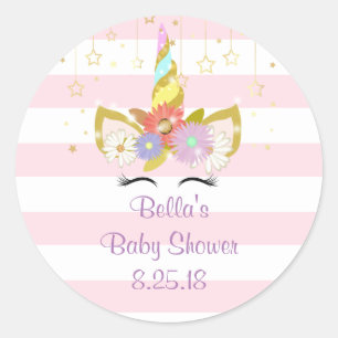 Rosa- und GoldEinhorn-Babypartyaufkleber Runder Aufkleber