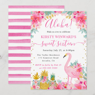 Rosa und Goldene Ananas & Flamingo Sweet 16 Einladung