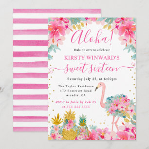 Rosa und goldene Ananas & Flamingo Sweet 16 Einladung