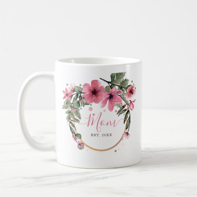 Rosa und goldene Aquarellbraun Babydusche Kaffeetasse (Links)