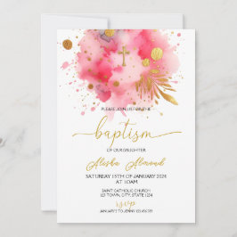 Rosa und goldene Aquarelltaufe Einladung
