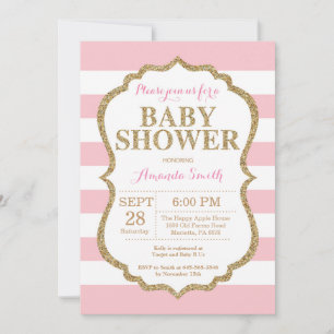 Rosa und Goldene Babyparty-Einladung Glitter Einladung
