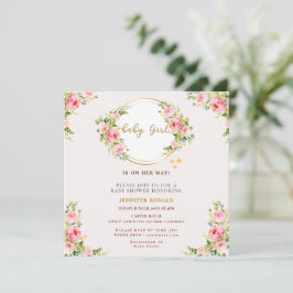 Rosa und goldene Blume Kindermädchendusche Einladung
