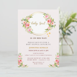 Rosa und goldene Blume Kindermädchendusche Einladung