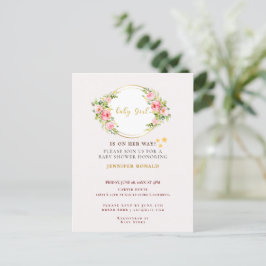 Rosa und goldene Blume Kindermädchendusche Einladungspostkarte