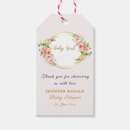 Rosa und goldene Blume Kindermädchendusche Geschenkanhänger