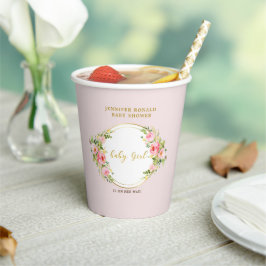 Rosa und goldene Blume Kindermädchendusche Pappbecher
