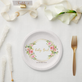 Rosa und goldene Blume Kindermädchendusche Pappteller