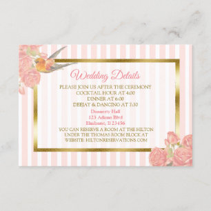 Rosa und goldene Blume und Bird Wedding Detail Car Begleitkarte